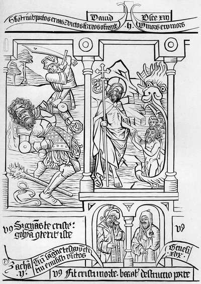 Fragment faksymile str. 28 Biblii Ubogich, 1849 r. autorstwa Bisson and Cottard