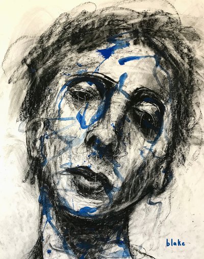 Feeling Blu’ Again, ok. 2019 (węgiel i farba na papierze) autorstwa Blake Munch