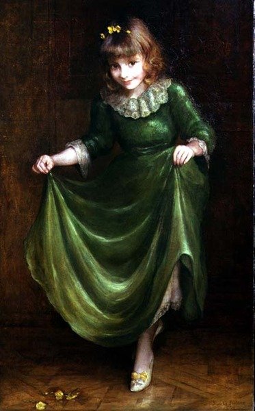 Portret młodej dziewczyny w zielonej sukience autorstwa Blanche Jenkins