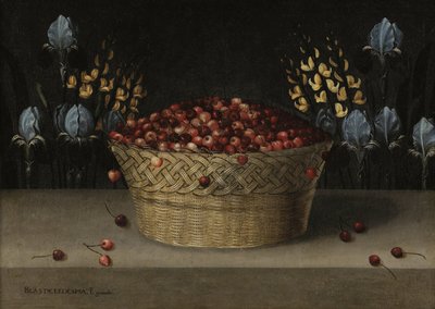 Martwa natura z wiśniami, łubinem i irysem, ok. 1610 (olej na płótnie) autorstwa Blas de Ledesma