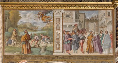 Nawa centralna, pierwsze północne przęsło, ogłoszenie do Joachima, spotkanie św. Joachima i św. Anny przy Złotej Bramie, Boccaccio Boccaccino 1514-15 autorstwa Boccaccio Boccaccino