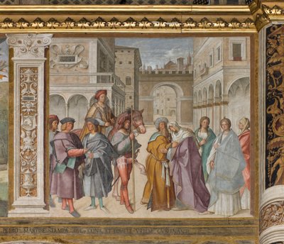 Nawa Centralna, Pierwsze Przęsło Północne, Spotkanie Św. Joachima i Św. Anny w Porta Aurea, Boccaccio Boccaccino 1514-15 autorstwa Boccaccio Boccaccino