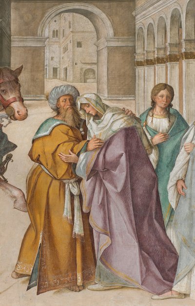 Nawa Środkowa, Pierwsze Przęsło Północne, Spotkanie Św. Joachima i Św. Anny w Porta Aurea, Boccaccio Boccaccino 1514-15, Szczegół autorstwa Boccaccio Boccaccino