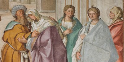 Nawa Środkowa, Pierwsze Przęsło Północne, Spotkanie Św. Joachima i Św. Anny w Porta Aurea, Boccaccio Boccaccino 1514-15, Szczegół autorstwa Boccaccio Boccaccino