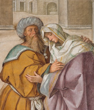 Nawa Środkowa, Pierwsze Przęsło Północne, Spotkanie Św. Joachima i Św. Anny w Porta Aurea, Boccaccio Boccaccino 1514-15, Szczegół autorstwa Boccaccio Boccaccino