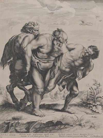 Pijany Silenus, wspierany przez satyra i fauna, 1625-5 autorstwa Boetius Adams Bolswert