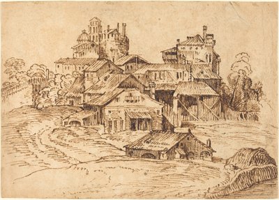 Widok włoskiego miasta (po Tycjanie lub Domenico Campagnoli) autorstwa Bolognese 17th Century