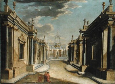 Architektoniczne Capriccio przedstawiające historię córek Minyas (olej na płótnie) autorstwa Bolognese School