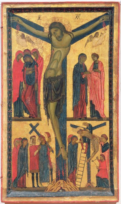 Ukrzyżowanie ze świętymi kobietami, żałobnikami, Chrystus w drodze na Kalwarię i zesłanie, prawy panel dyptyku (tempera na panelu) autorstwa Bonaventura Berlinghieri