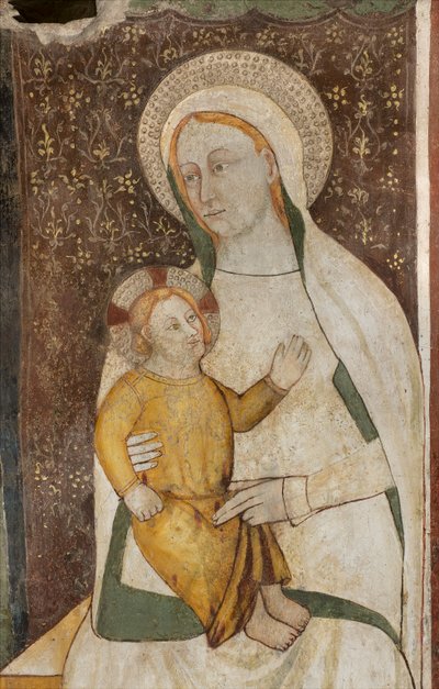 Transept Północny, Ołtarz św. Michała Archanioła, Za ołtarzem freski Bonifacio Bembo, Dziewica z Dzieciątkiem autorstwa Bonifacio Bembo