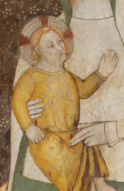 Transept Północny, Ołtarz św. Michała Archanioła, Za ołtarzem freski Bonifacio Bembo, Dziewica z Dzieciątkiem, Szczegół autorstwa Bonifacio Bembo