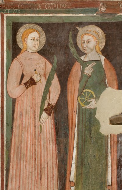 Transept Północny, Ołtarz św. Michała Archanioła, Za ołtarzem freski Bonifacio Bembo, św. Akwiliny i św. Katarzyny Aleksandryjskiej autorstwa Bonifacio Bembo