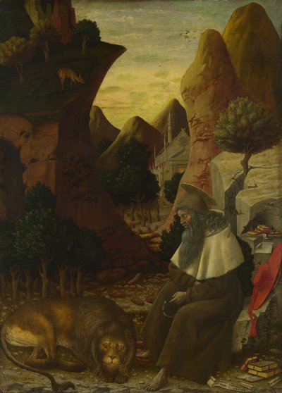 Św. Hieronim w krajobrazie, c. 1440 autorstwa Bono da Ferrara