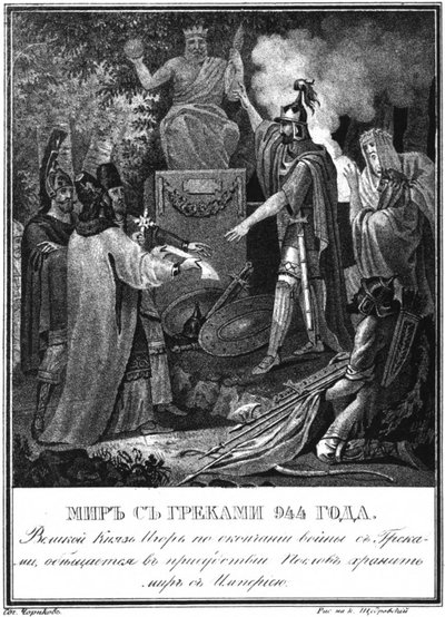 Książę Igor zawiera pokój z Bizancjum. 944 Z Ilustrowanego Karamzina, 1836 autorstwa Boris Artemyevich Chorikov