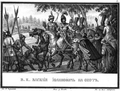 Wasilij III Iwanowicz na polowaniu z Ilustrowanego Karamzina, 1836 autorstwa Boris Artemyevich Chorikov