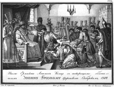 Ambasada Jermaka u cara Iwana Groźnego z Ilustrowanego Karamzina, 1836 autorstwa Boris Artemyevich Chorikov