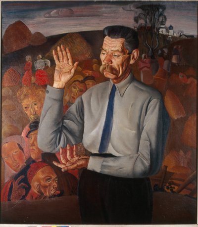 Portret pisarza Maxima Gorkiego (1868-1939) - Obraz Borisa Dmitrievicha Grigorieva (1886-1939), olej na płótnie autorstwa Boris Dmitrievich Grigoriev