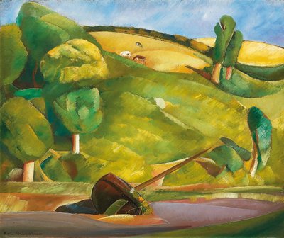 Żaglówka w kubistycznym krajobrazie, początek lat 20. (olej na płótnie) autorstwa Boris Dmitrievich Grigoriev