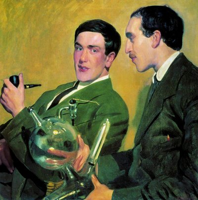 Fizycy Piotr Kapitsa 1894-1984 i Nikołaj Siemionow 1896-1986, 1921. autorstwa Boris Mikhailovich Kustodiev