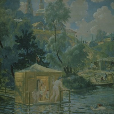 Kąpiący się, 1921 autorstwa Boris Mikhailovich Kustodiev