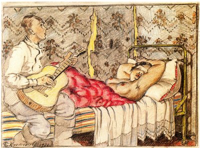 Dźwięk gitary, 1921 autorstwa Boris Mikhailovich Kustodiev