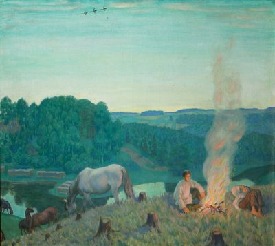 Ognisko, 1916 autorstwa Boris Mikhailovich Kustodiev
