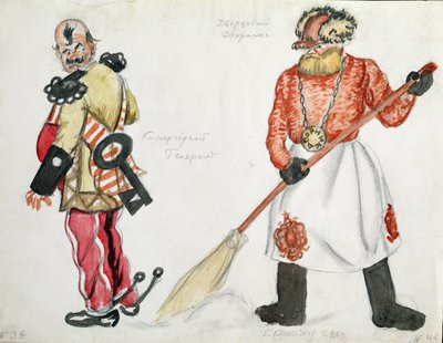 Projekt kostiumu do „Pchły”, Jewgienij Zamiatin autorstwa Boris Mikhailovich Kustodiev