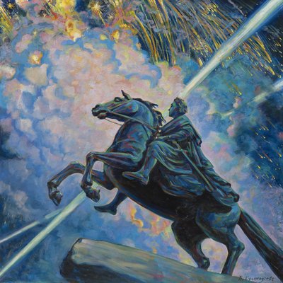 Fajerwerki. Jeździec Brązowy autorstwa Boris Mikhailovich Kustodiev