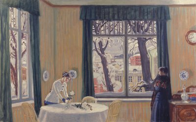 W pokoju. Zima, 1915 autorstwa Boris Mikhailovich Kustodiev