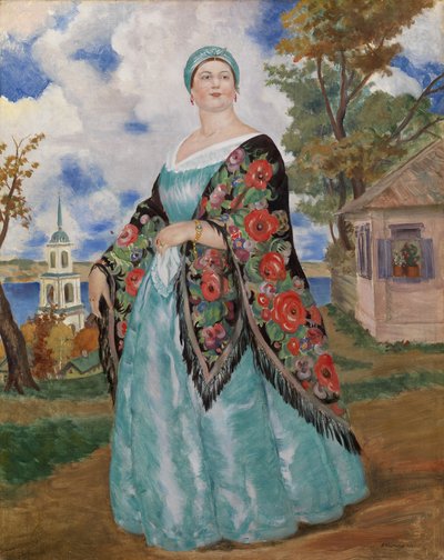 Żona kupca, 1923 autorstwa Boris Mikhailovich Kustodiev