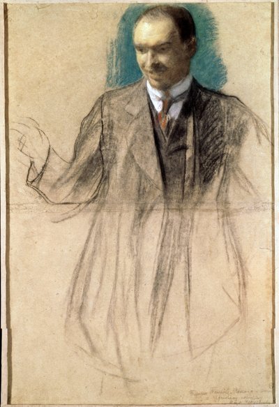 Portret artysty Kouzmy Petrov-Vodkine (Petrov Vodkine) (1878-1939). (Portret artysty Kusmy Pietrowa Wódkina). Oeuvre de Boris Michaylovich Kustodiev (Kustodiev) (1878-1927), pastel sur karton autorstwa Boris Mikhailovich Kustodiev