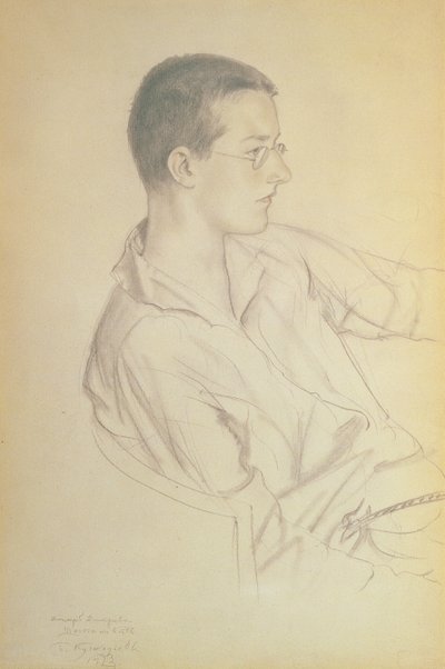 Portret Dymitra Dymitra Szostakowicza (1906-75), 1923 (ołówek na papierze) autorstwa Boris Mikhailovich Kustodiev