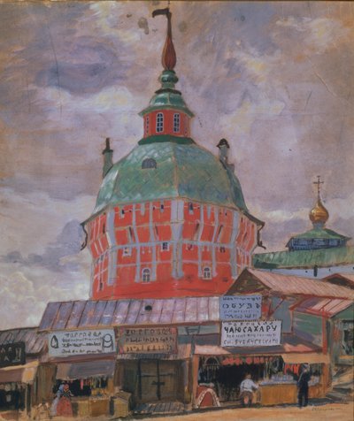 Czerwona Wieża w Ławrze Trójcy Św. Sergiusza, 1912 r. autorstwa Boris Mikhailovich Kustodiev