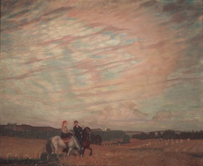 Autoportret z żoną na koniu, 1915 autorstwa Boris Mikhailovich Kustodiev