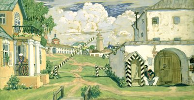 Scenografia do sztuki Aleksandra Ostrowskiego „Ogniste serce”, 1911 (gwasz i tempera na tekturze) autorstwa Boris Mikhailovich Kustodiev