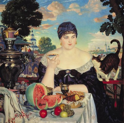 Żona kupca w herbacie autorstwa Boris Mikhailovich Kustodiev