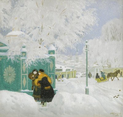 Zimowa scena autorstwa Boris Mikhailovich Kustodiev