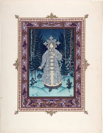 Snegourotchka ( ou Snegourka, la Fille de neige) - Ilustracja do bajki Snegurochka par Zvorykin, Boris Vasilievich (1872-po 1935), ok. 1935 1925 - Litografia kolorowa, 27,3x20,5 - Kolekcja prywatna autorstwa Boris Vasilievich Zvorykin
