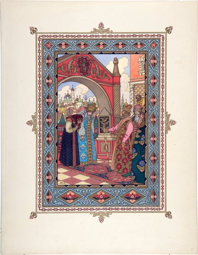 Vassilissa la Belle (Vassilisa la tres Belle) - ilustracja do bajki Vasilisa the Beautiful par Zvorykin, Boris Vasilievich (1872-po 1935), ok. 1930 r. 1925 - Litografia kolorowa, 27,3x20,5 - Kolekcja prywatna autorstwa Boris Vasilievich Zvorykin