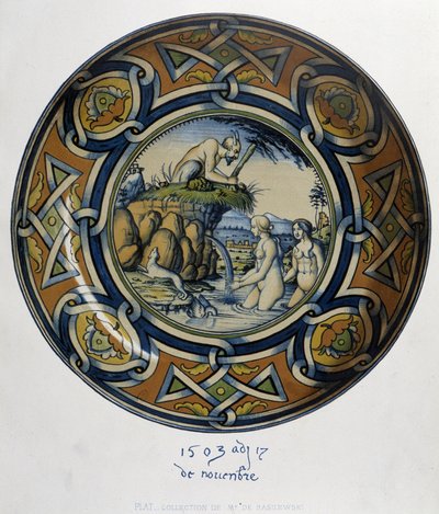 Actéon zaskakujący Artemis (diane) au bain - in „”Zbiór włoskich fajansów z XV, XVI i XVIII wieku””, proj. C. Delange i C. Borneman, wyd. Delange, Paryż autorstwa Bornemann Bornemann