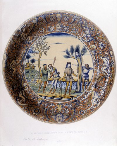 Daphne przekształciła się w Lauriera, aby uciec przed pogonią za Apollem - w „Zbiorze fajansów włoskich XV, XVI i XVIII wieku””, proj. C. Delange i C. Borneman, wyd. Delange, Paryż autorstwa Bornemann Bornemann