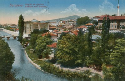 Sarajewo - widok na północ od miasta. Pocztówka wysłana w 1913 roku. autorstwa Bosnian Photographer
