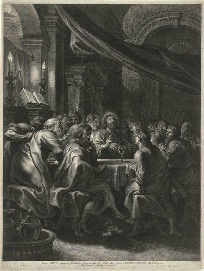 Chrystus i apostołowie podczas Ostatniej Wieczerzy autorstwa Boëtius Adamsz. Bolswert