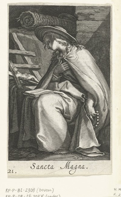 Saint Magna jako pustelnik Sancta Magna (tytuł na obiekcie) Pustelnicy (tytuł serii) Sacra Eremus Ascetriarum (tytuł serii) autorstwa Boëtius Adamsz. Bolswert