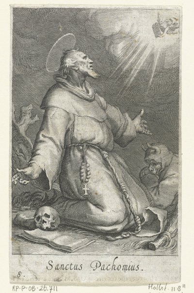 Święty Pachomiusz Starszy jako pustelnik Pustelnicy (tytuł serii) Sacra eremvs ascetarvm (tytuł serii) autorstwa Boëtius Adamsz. Bolswert