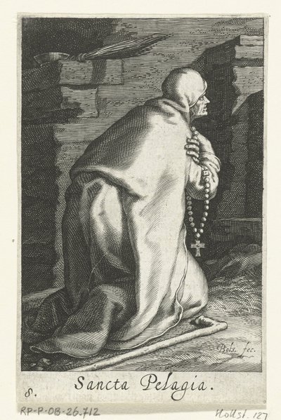 Św Pelagia z Antiochii jako pustelnik Sancta Pelagia (tytuł na obiekcie) Pustelnicy (tytuł serii) Sacra Eremus Ascetriarum (tytuł serii) autorstwa Boëtius Adamsz. Bolswert