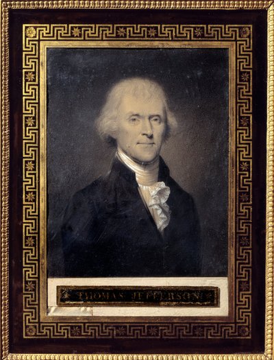 Portret Thomasa Jeffersona (1743-1826) Prezydent Stanów Zjednoczonych od 1801 do 1809 - Rysunek Boucha (XIX wiek), czarny kamień, kredowy blat Wymiary: 0,25 x 0,20m - Malmaison, Musee Du Chateau - Portret Thomas Jefferson (1743-1826) - Rysunek Bouc autorstwa Bouch