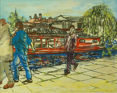 Chłopcy na ścieżce holowniczej, Camden Lock (akwarela na papierze) autorstwa Brenda Brin Booker