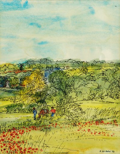 Chłopcy z koniem, 1986 (pióro i atrament z wc na papierze) autorstwa Brenda Brin Booker