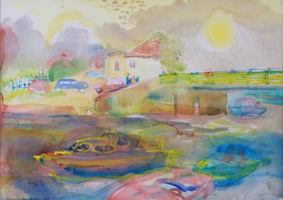 Wieś nad rzeką, 1989 (wc na papierze) autorstwa Brenda Brin Booker